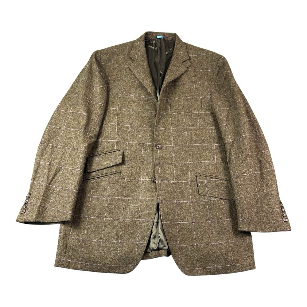 David Chu Brown White Purple Checked Wool Tweed Men's Blazer Size 42R